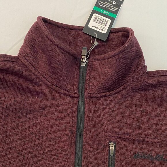 NWT Eddie Bauer Mens fleece 1/4 zip Size Large burgundy athleisure outdoors soft - Picture 3 of 10